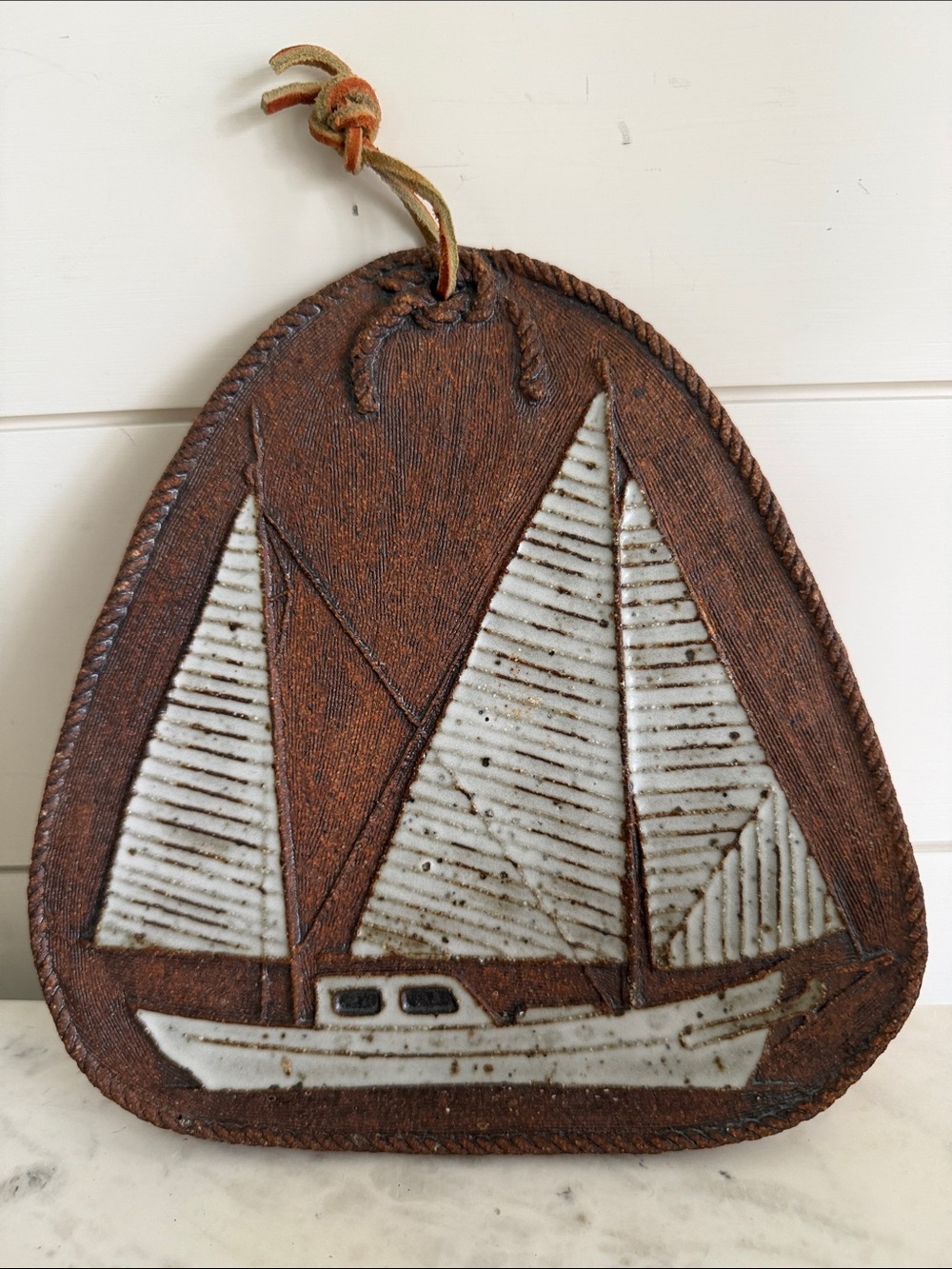 Victoria Littlejohn Ceramic Pottery Sailboat Wall Plaque